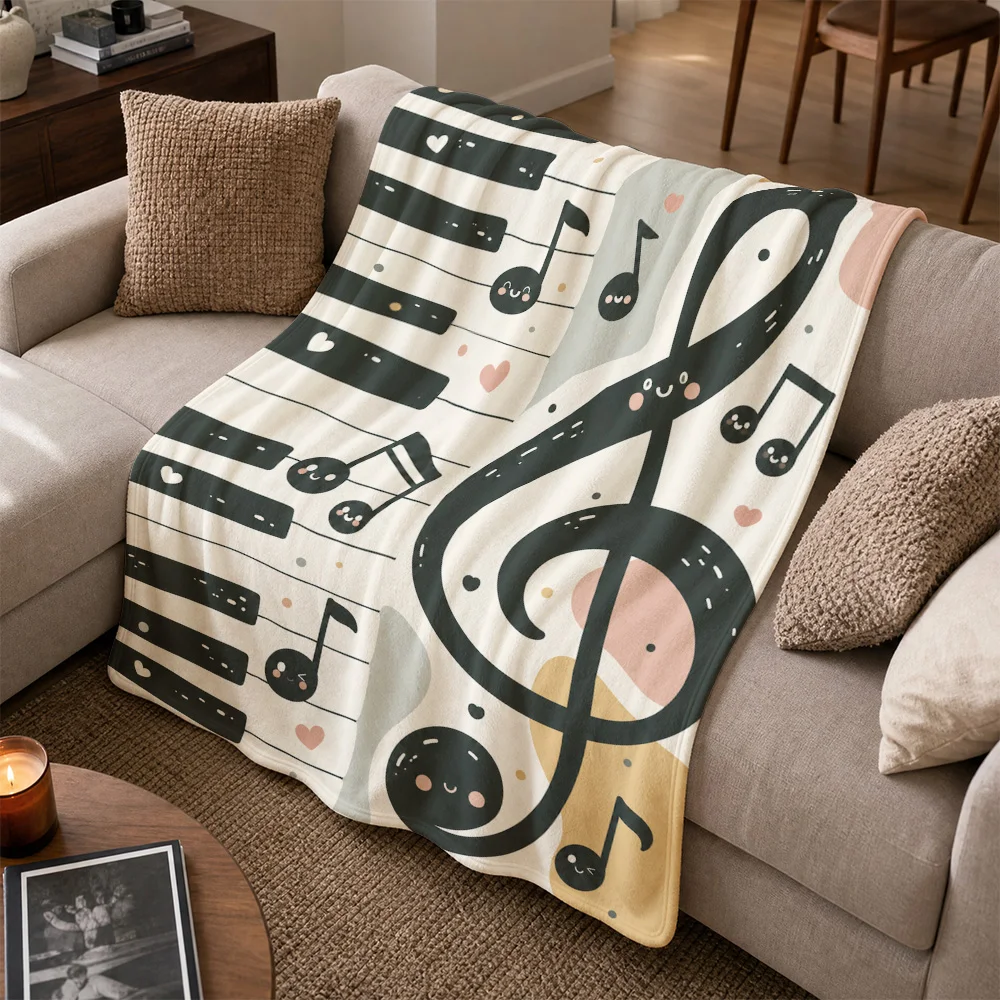 Decorative Music Notes Treble Clef Throw Blanket for Sofa Couch Home Decor Cozy Musical Pattern Fall Spring Gift