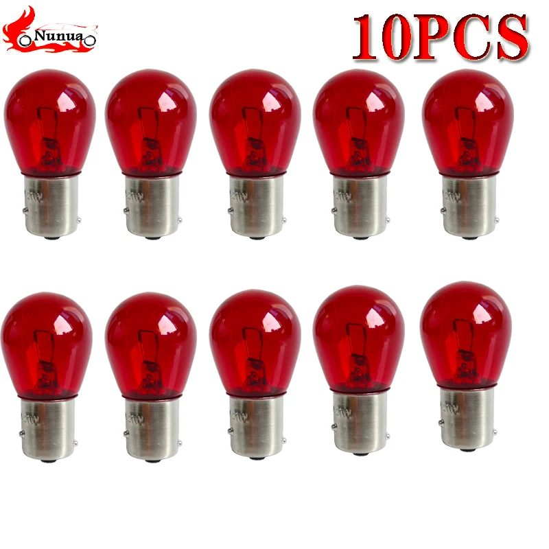 10Pcs/Set Red Light Bulbs Rear Brake Light BAW15D BAW15S 12V 21W PR21/5W Tail Stop Lamps 1156 S25 Reverse Parking Lamp Bulbs