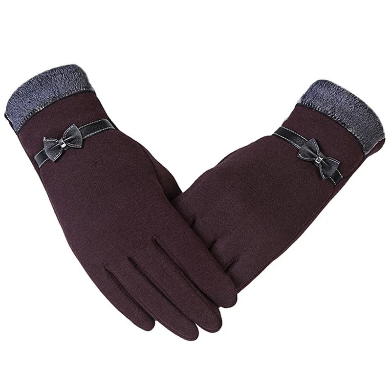 New Fashion Grace Lady Gloves Women Winter Vintage Bow-Knot Touch Screen Driving Warm Windproof Glove Mittens Wholesale