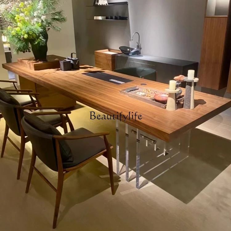

Retro style solid wood ash wood tea table light luxury modern simple acrylic high sense