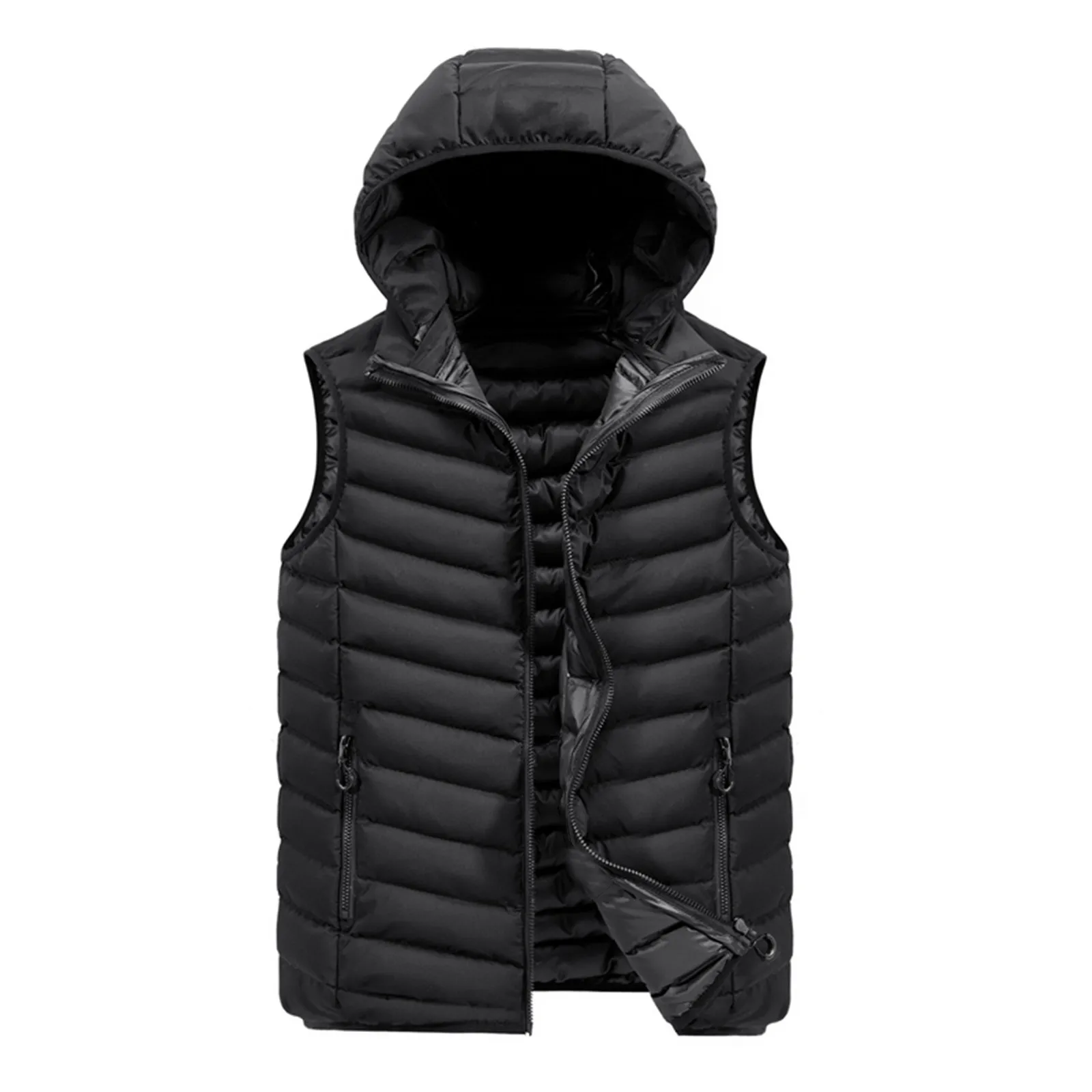 Men Winter Coat Vest  Warm Sleeveless Jacket Casual Waistcoat Hooded Coat Down Jacket Solid Vest chaquetas hombre