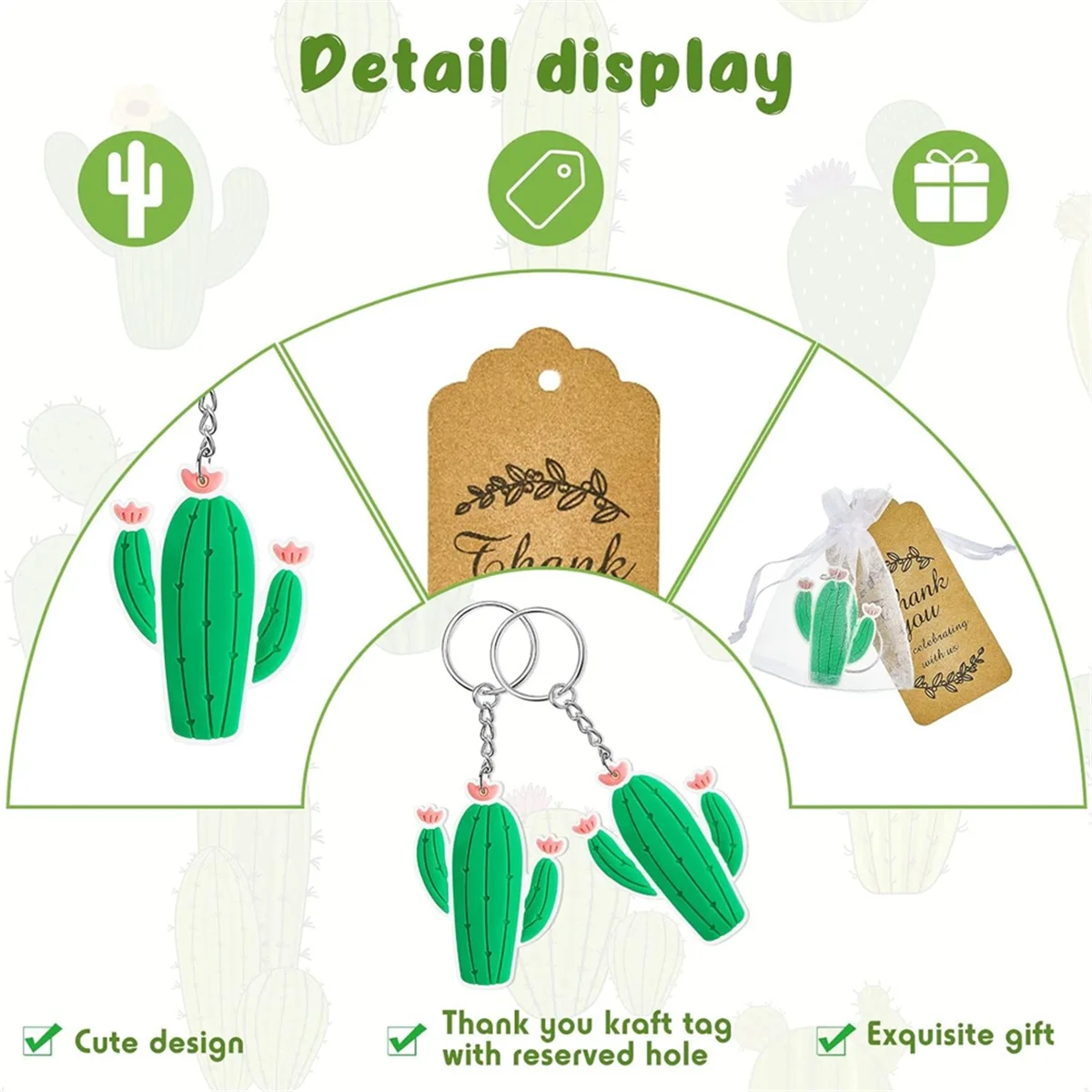 Cute Cactus Keychains Cactus Party Decorations with Thank Kraft Tags and White Organza Bags Baby Shower Decorations