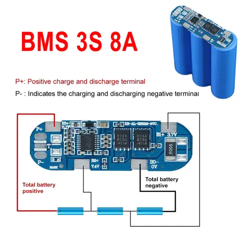 BMS 3S 8A 11.1V Same Port 18650 Li-ion Battery Charging Protection Board Battery Balancer PCB BMS Power Bank Charge Module
