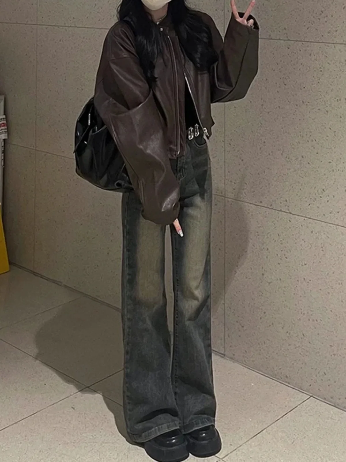 

Retro American Blue Denim Jeans Men's Autumn Winter Sle Trendy Design Korean Version Micro Flared Pants Haome Slim Strai...