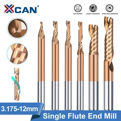 XCAN Milling Cutter 3.175-12mm Shank 1 Flute Carbide End Mill TiCN Coated Spiral Router Bit For Aluminum Copper CNC Milling Tool