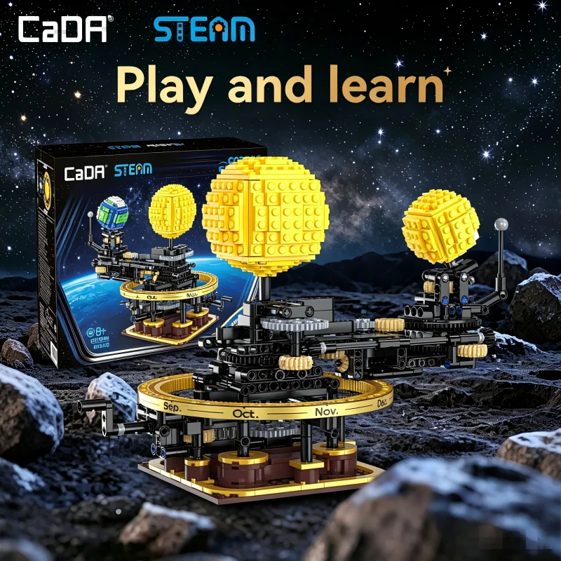 CaDA C71009W Juego de Bloques de Construcción del Sistema Solar (Tierra, Luna, Sol) / Juguete Educativo de Astronomía / Modelo de Órbita Planetaria Giratoria / Regalo de Cumpleaños para Niños