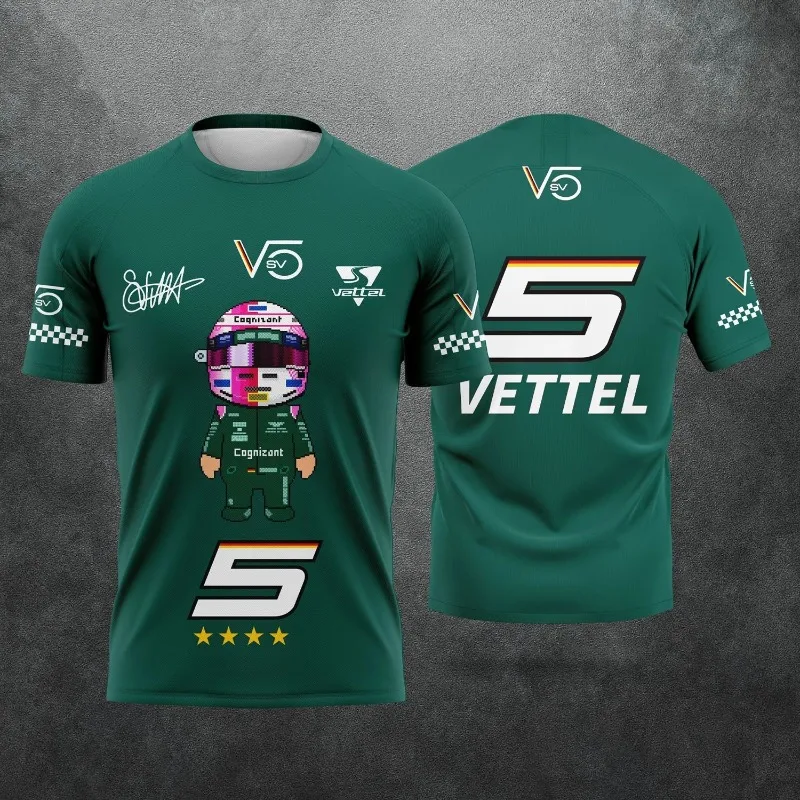 Verano Vettel # Camiseta Oversize de Píxeles Y2K con Diseño de Jersey de Carreras F1, Conjunto Familiar a Juego para Deportes, Moda Urbana y Uso Casual
