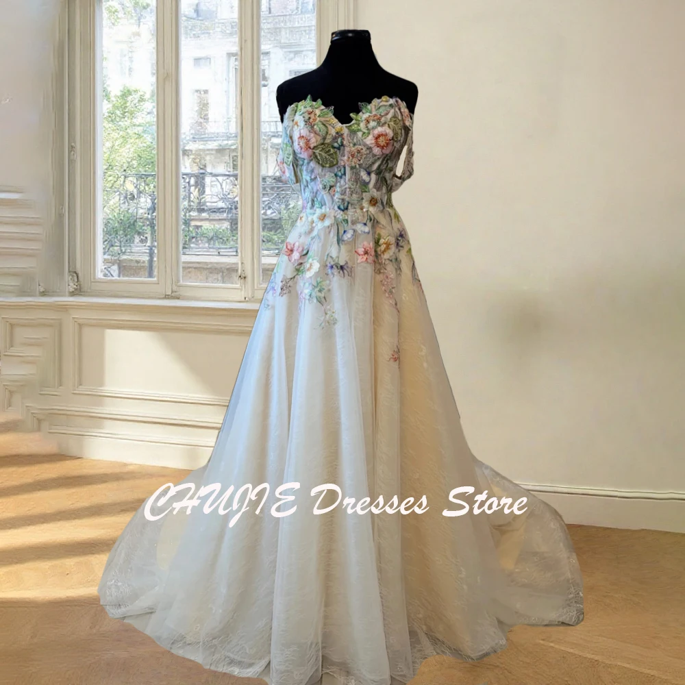 

Exquisite Lace Floral Embroidery Wedding Dresses Off Shouder Tulle A Line Bridal Gowns Customized Bride Dress Vestido de novia