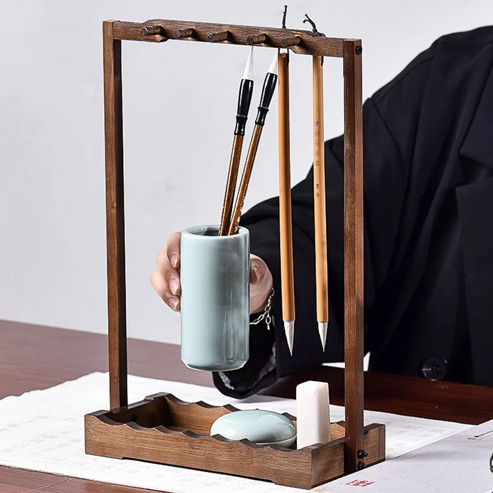 

Retro Nanzhu Bamboo Pen Holder Brush Rest Creative Desktop ganizer Calligraphy Rack Student Storage Rack Practical Brush