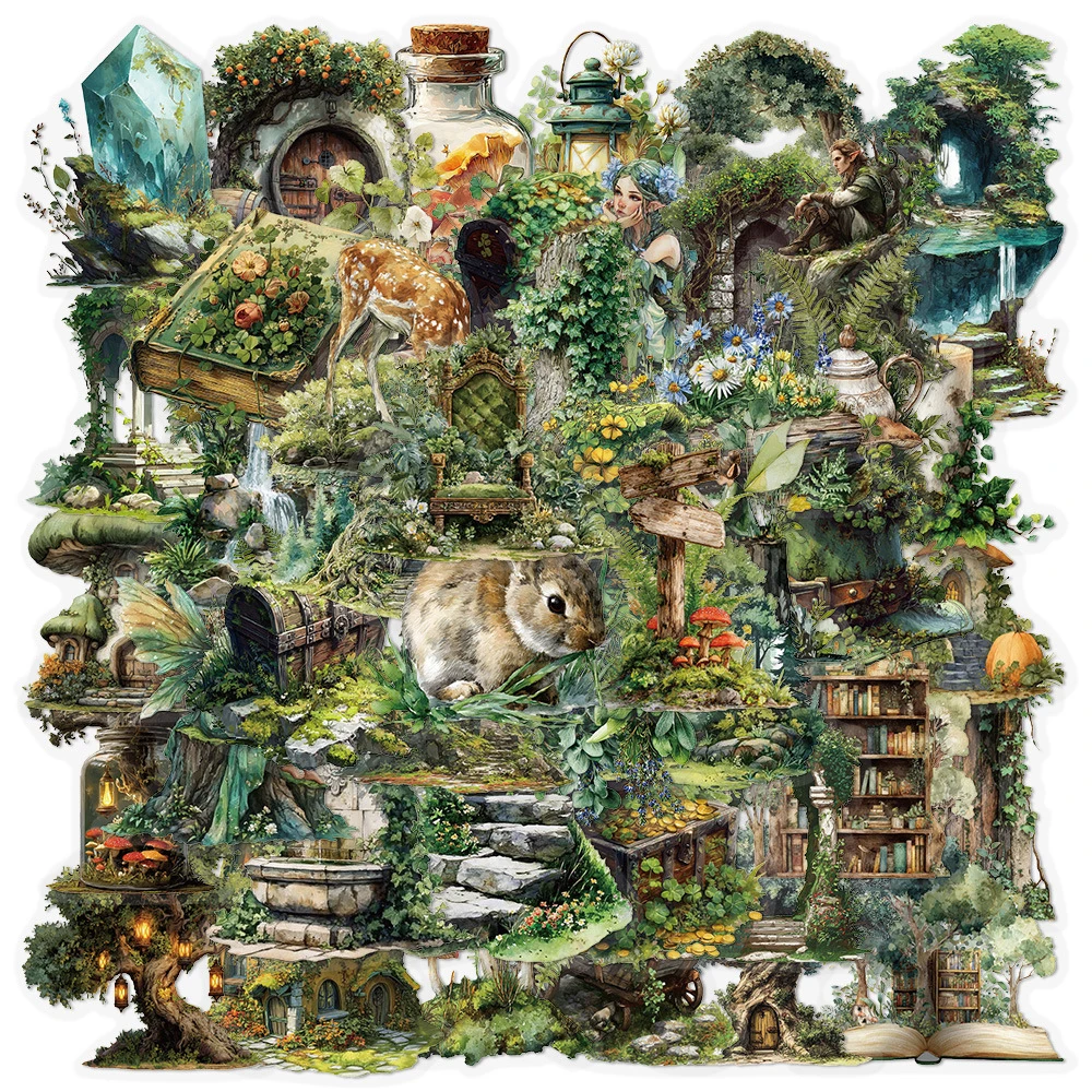 10/30/50 قطعة شفافة الرجعية الغابات الكتابة على الجدران ملصقات DIY جراب هاتف دفتر مقاوم للماء لطيف لاصقة تزيين حزم