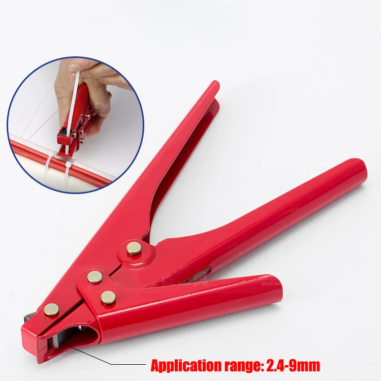 The red clamp gun holds the 2.4-9mm wide nylon cable to secure and cut into a tool and special hs-519 cable