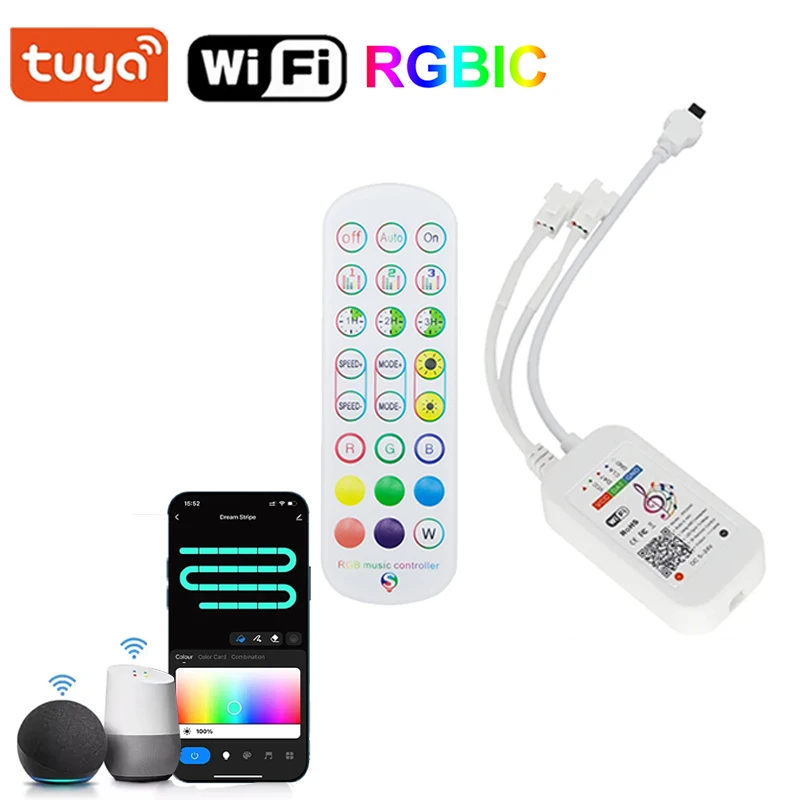 12V 3 Pin Tuya Wifi Smart Controler Bluetooth RGBIC Led Controller Voice Sensor RGBIC Led Lights Controller Alexa Google Home