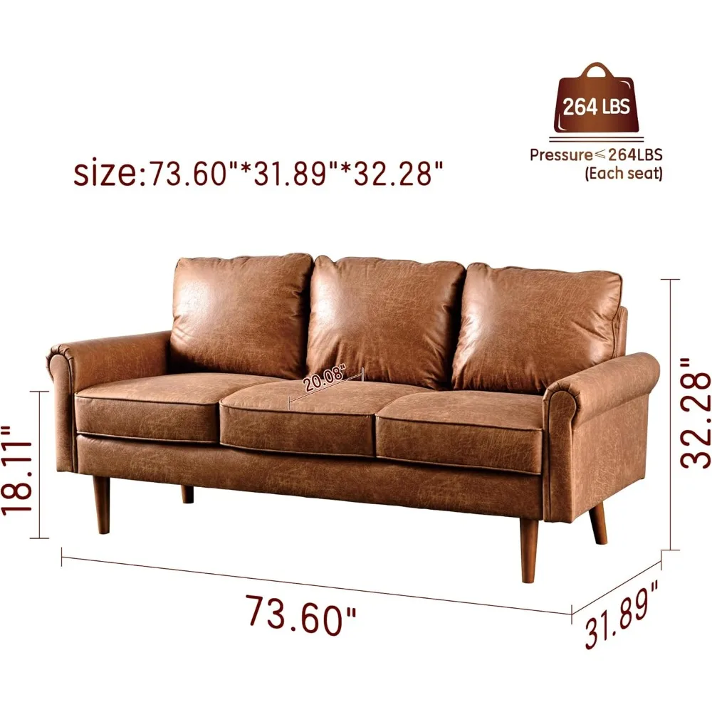 Medieval Modern Sofa, 3-seater Suede Leather Sofa with Armrests and Comfortable Cushions, Deep Seated Sofa Sofa Bed