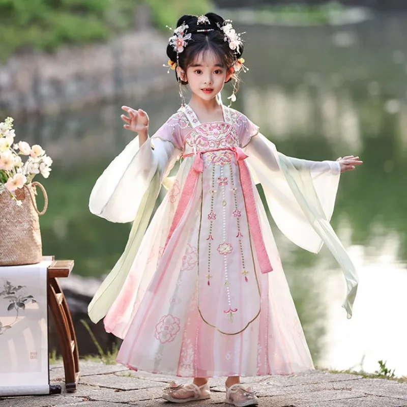 

Summer girls' new Chinese Hanfu, heavy industry embroidery Chinese style Tang dress skirt