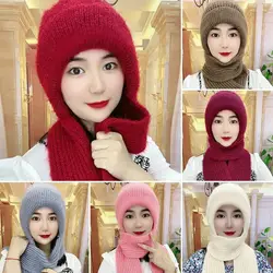 Integrated Ear Protection Windproof Cap Scarf Knitting Thickening Hat Winter Beanie Hat Scarf