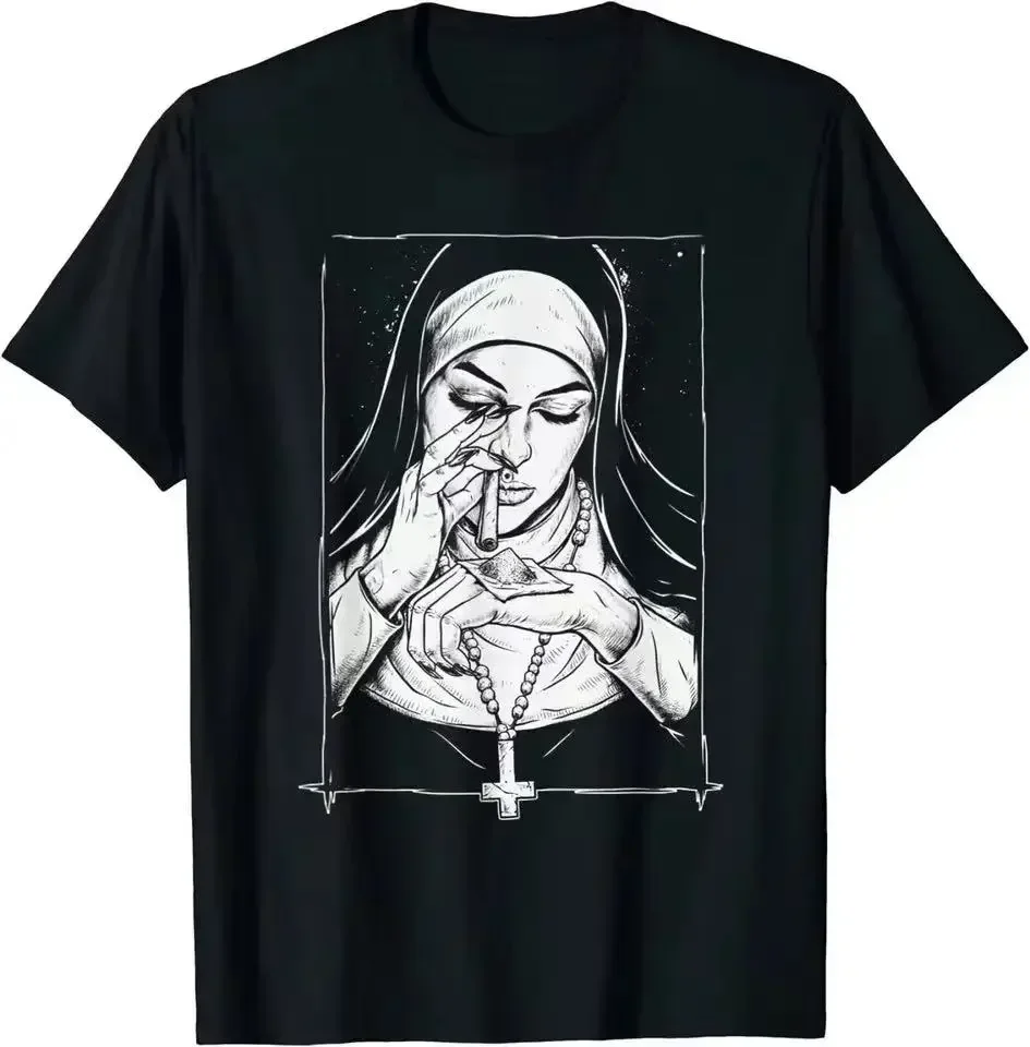 Harajuku Printed Men's Casual T-shirt Cool Men's Tops Taking Drugs and Nun Freesummer New Arrival