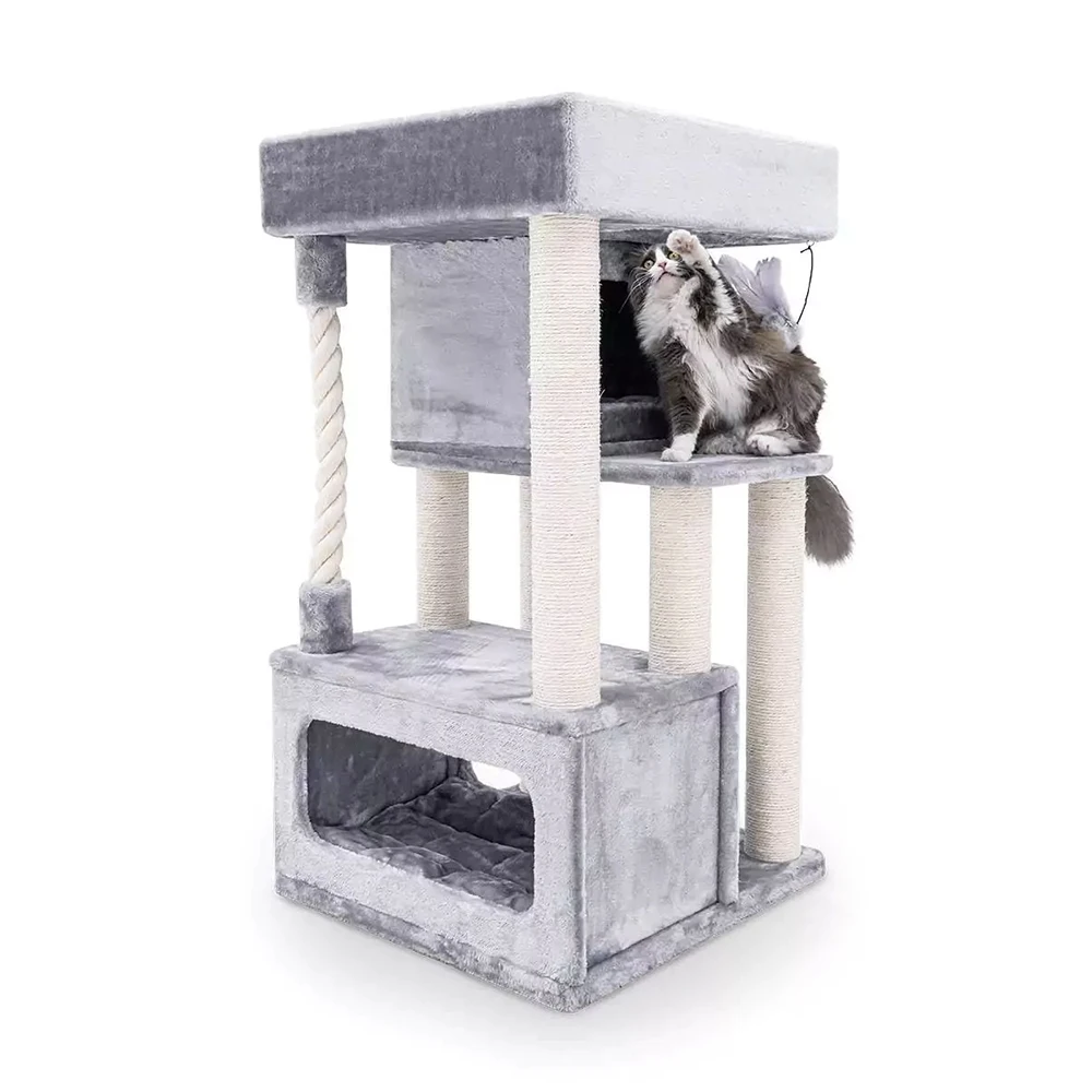 *e for Custom Build 107cm Grey Cat Tower with Dual Sleeping Houses a Great Lounge Basket for Seniors Cat Tree Tower Kratzbaum&