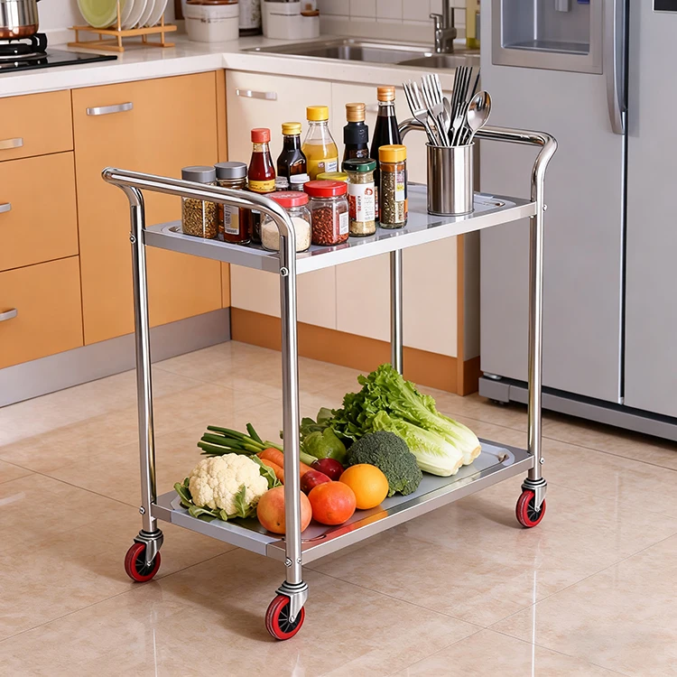 عربة تقديم من الفولاذ المقاوم للصدأ/سيارة مطعم/سيارة طعام مكونة من طبقتين عربة خدمة المطاعم وعربة طعام للبيع #5