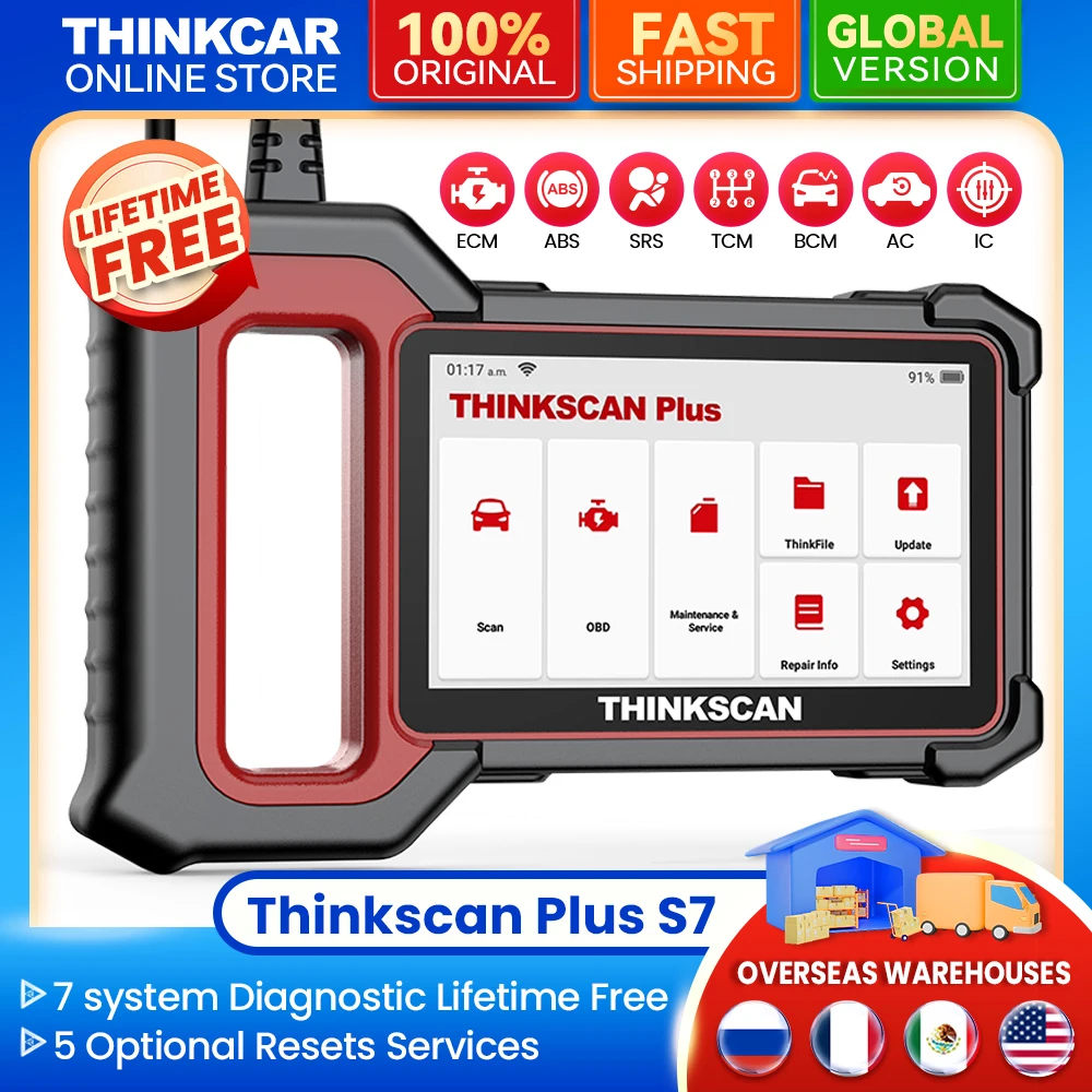 THINKSCAN Plus S7 OBD2 Scanner All Car Diagnostics Tools With 7 System Engine SRS Code Reader 5 Optional DIY Reset Lifetime Free