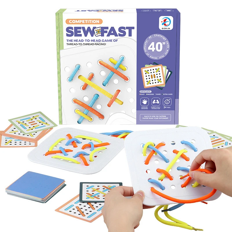 Kids Montessori Wooden Toys Rope Board Fine Motor Skill Training Puzzle Logical Thinking Social Games Early Education Aid