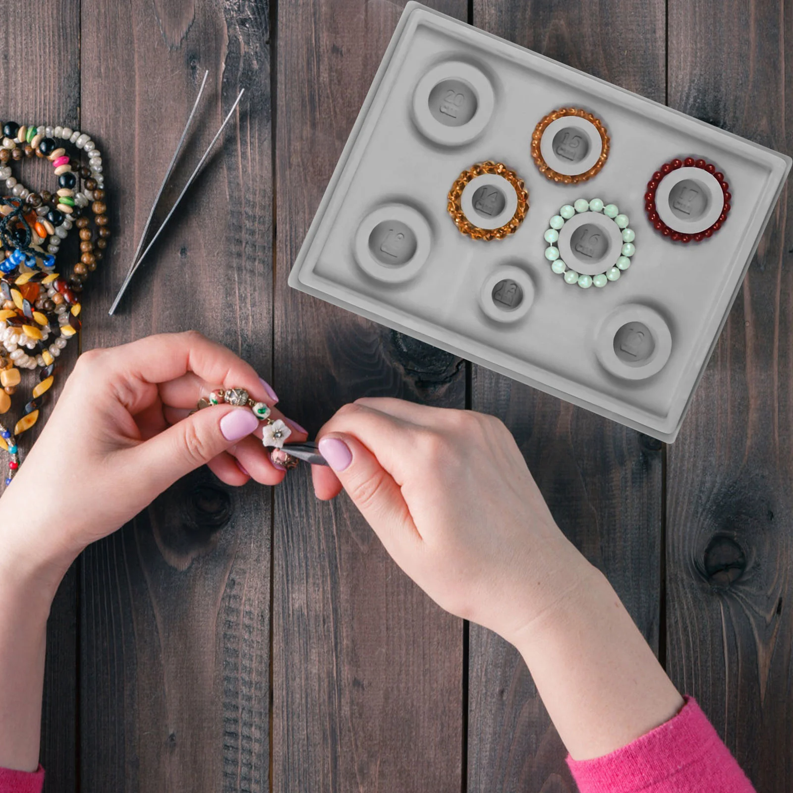 4 Pcs Jewelry Measurement Board Beaded Design Storage Beading Making Mix Grey Plastic