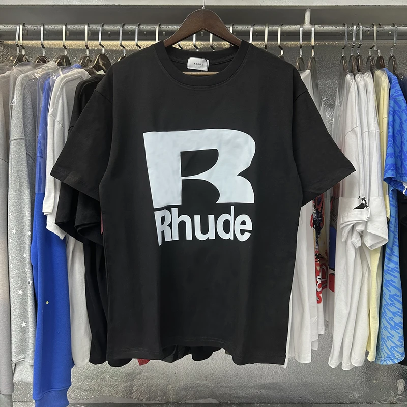 Real Photo RHUDE T-shirt High Quality Letter Print Short Sleeve Summer Men Women Casual Top Tee
