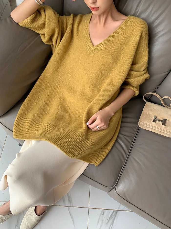 2024 New Women Cashmere sweater Autumn and Winter Cashmere Knitted Loose V-Neck cashmere sweater Female