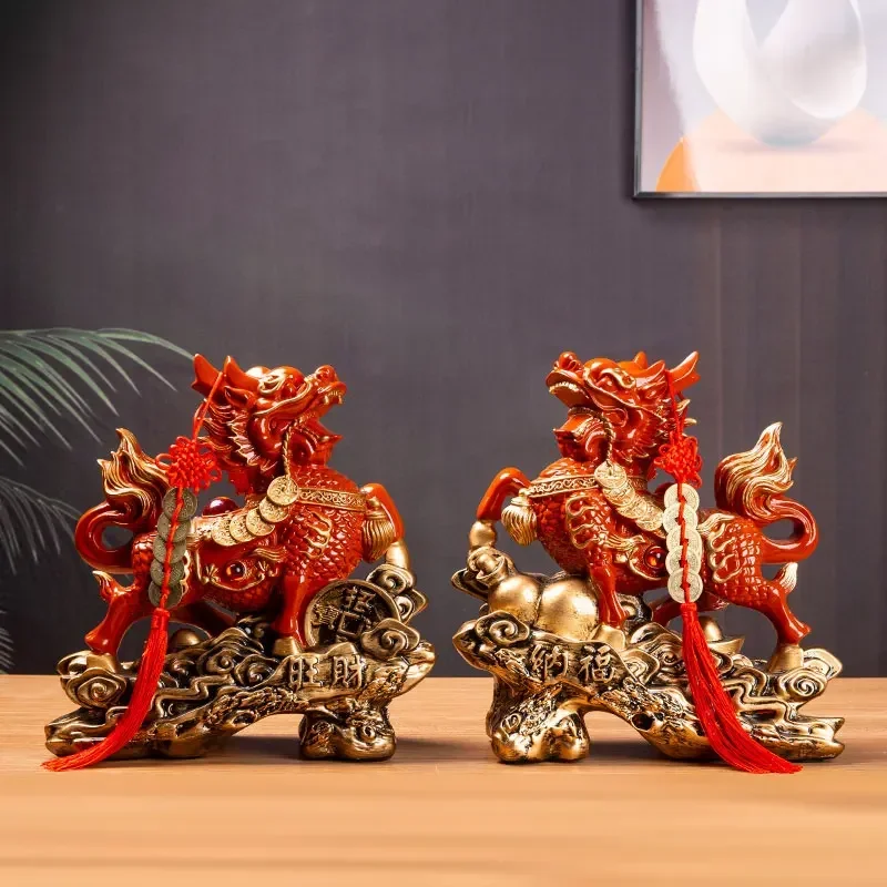 2pcs Resin Kirin Ornament Absorb Wealth Zhenzhai Chinese Style Living Room Home Decoration Housewarming Gift Ensuring Safety