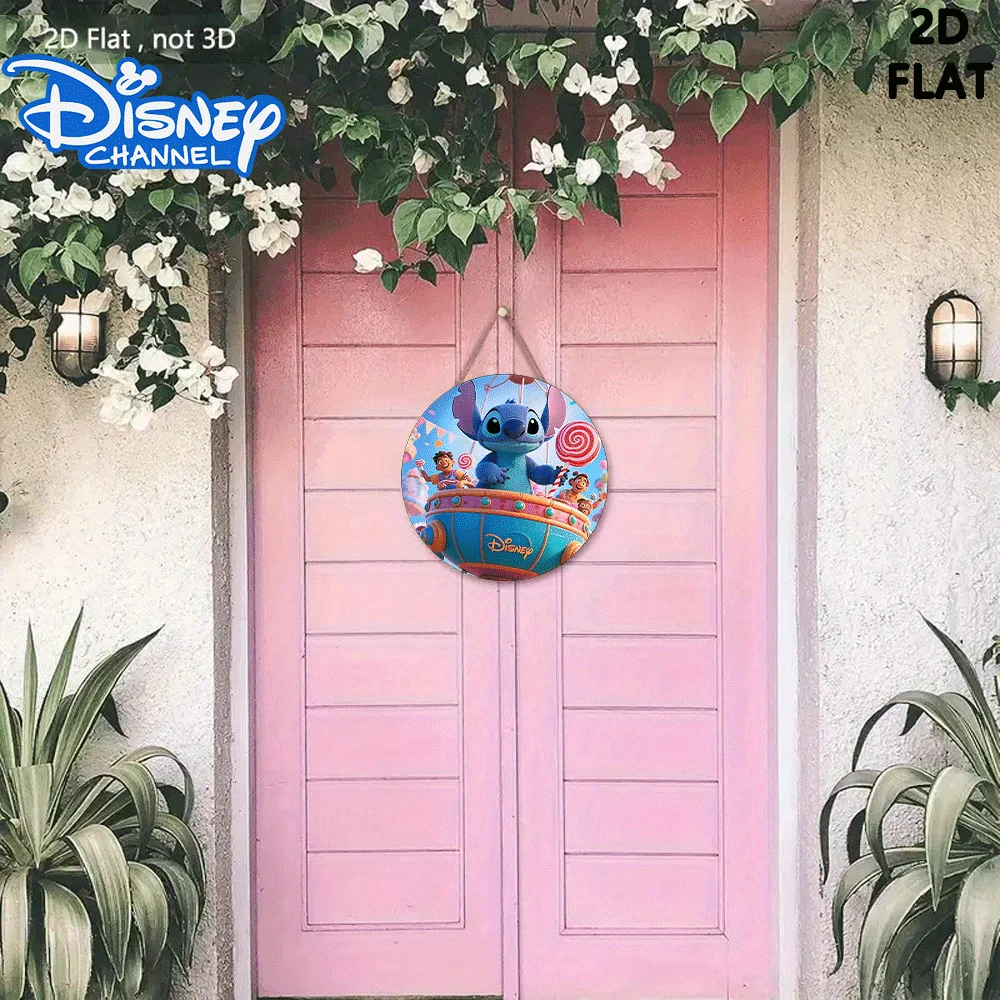 مسطح 2D، 2D ديزني ديكور المنزل الرسمي 1 قطعة 7.87*7.87 بوصة لوحة باب خشبية مستديرة معلقة غرزة بالون الديكور - الطراز الحديث