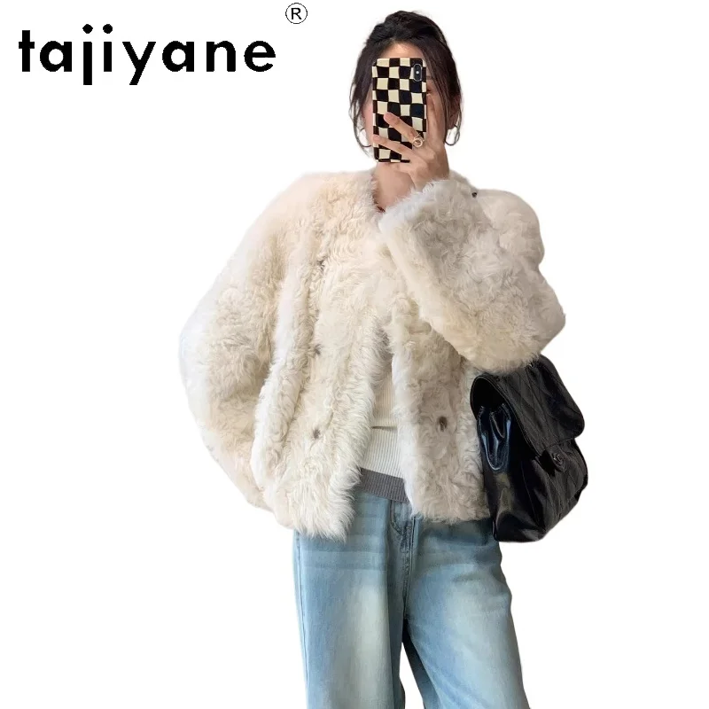 

TAJIYANE 100% Natural Tuscany Wool Sheepskin Double Faced Fur Coat Woman High-End V-Neck Real Fur Jacket Winter Clothes 2025шуба