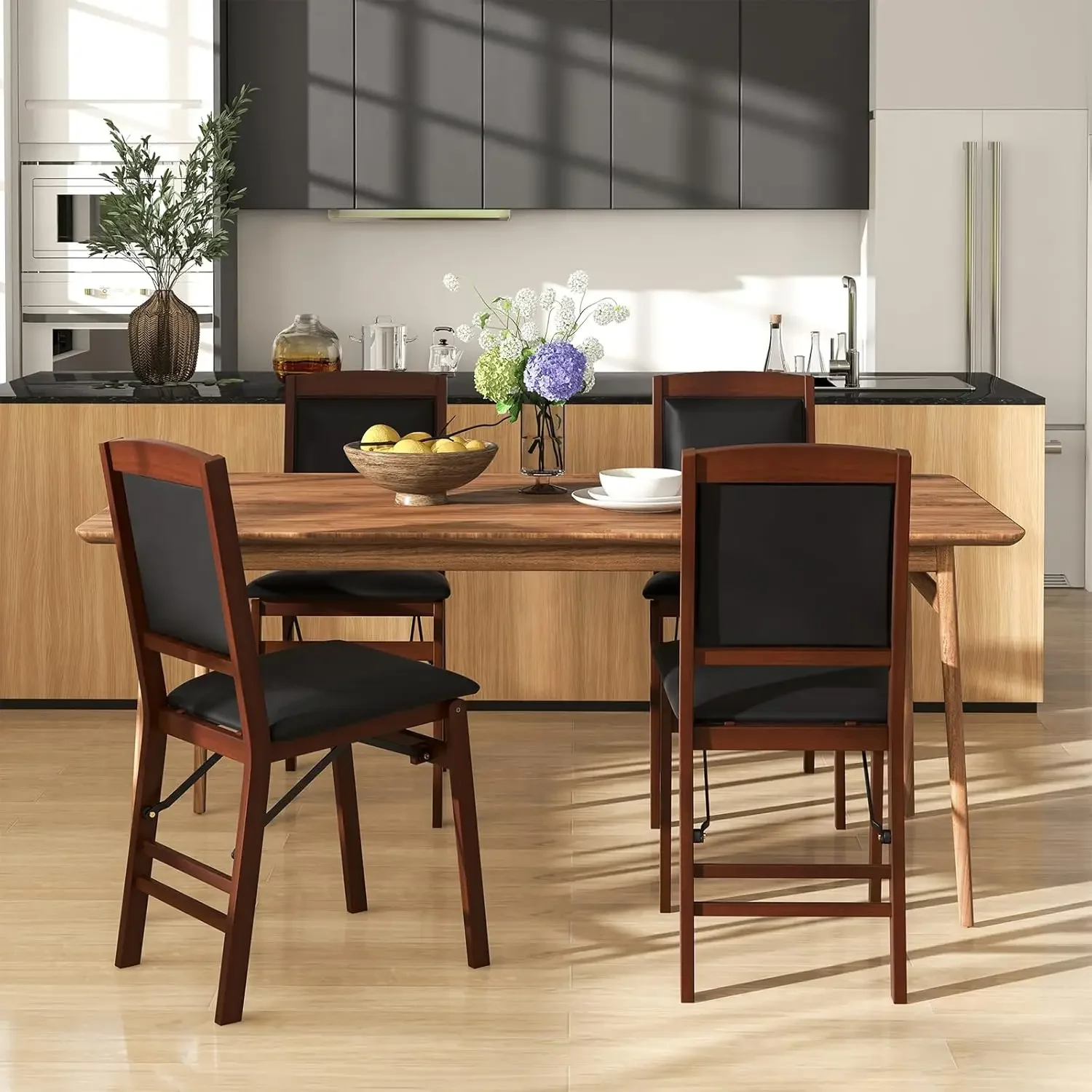 Dining Chairs Set of 4, Foldable Wood Kitchen Chairs with Padded Seat, Solid Wood Frame, Max Load 400 Lbs, No Assembly