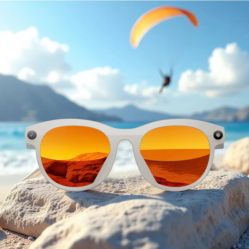 Nowe inteligentne okulary Pixel 500W z funkcją rozpoznawania obrazu przez AI, fotografowaniem, nagrywaniem wideo, połączeniami Bluetooth, odtwarzaniem muzyki i aktywacją głosową. — zdjęcie produktu 4