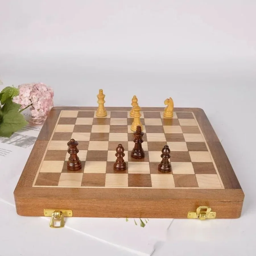 Wooden Magnetic Chess Set Portable Student Competition Board Game Nordic Office Desk Decor Upscale Ornament Gift For Children view 3
