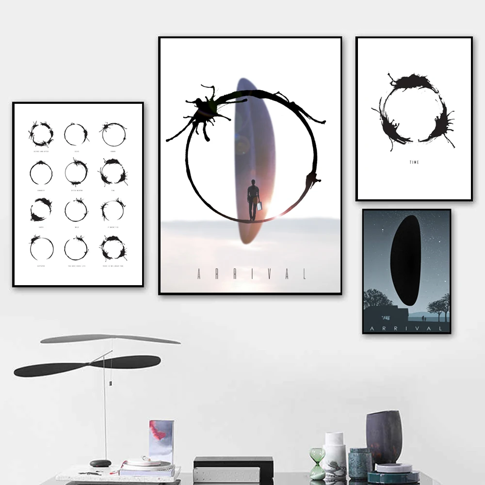 Time Arrival Alien Language Movie Fanart Prints Black and White Movie Poster Wall Art Canvas Painting Picture Living Room Decor