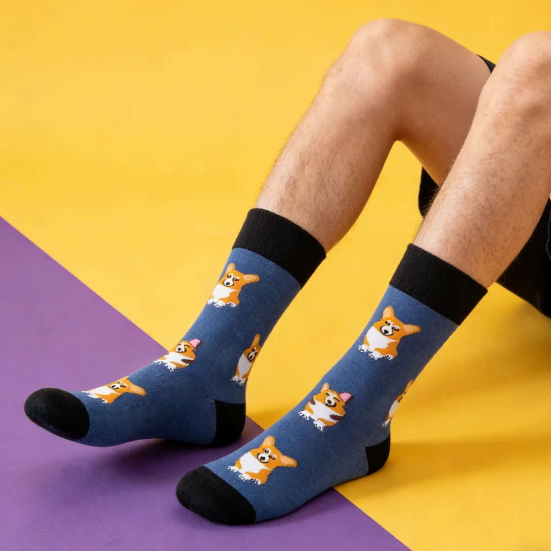 1 Pair of Adorable Corgi Pattern Mid-Calf Socks，A Must-Have for Pet Lovers，Perfect For All Year Round