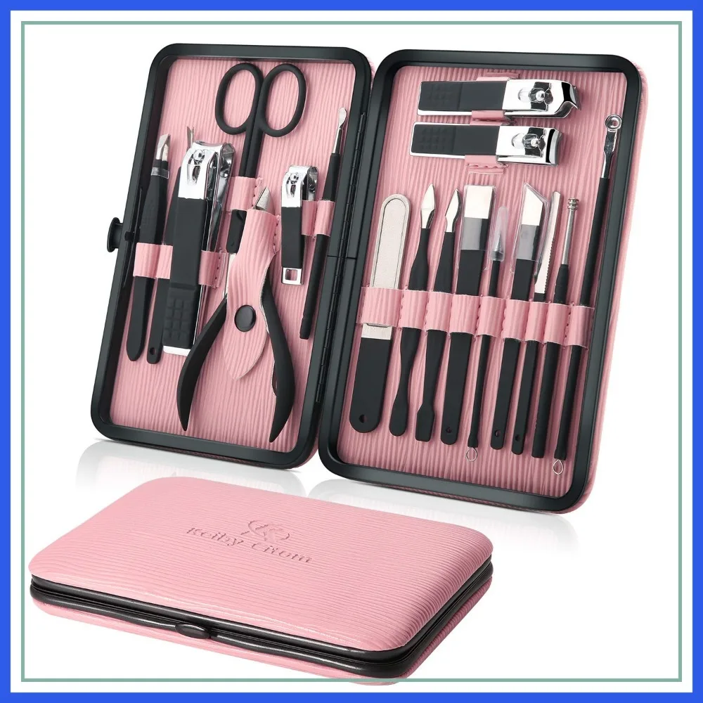 

18-Piece Stainless Steel Manicure Set with Pink Case for Travel or Home