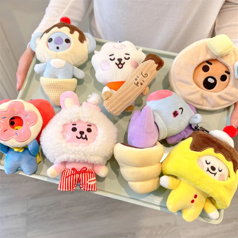 Kawaii BT21 การ์ตูน Tata Rj Chimmy Cooky Shooky Mang Koya Pastry Series การ์ตูนตุ๊กตาพวงกุญแจจี้สาวกระเป๋าจี้