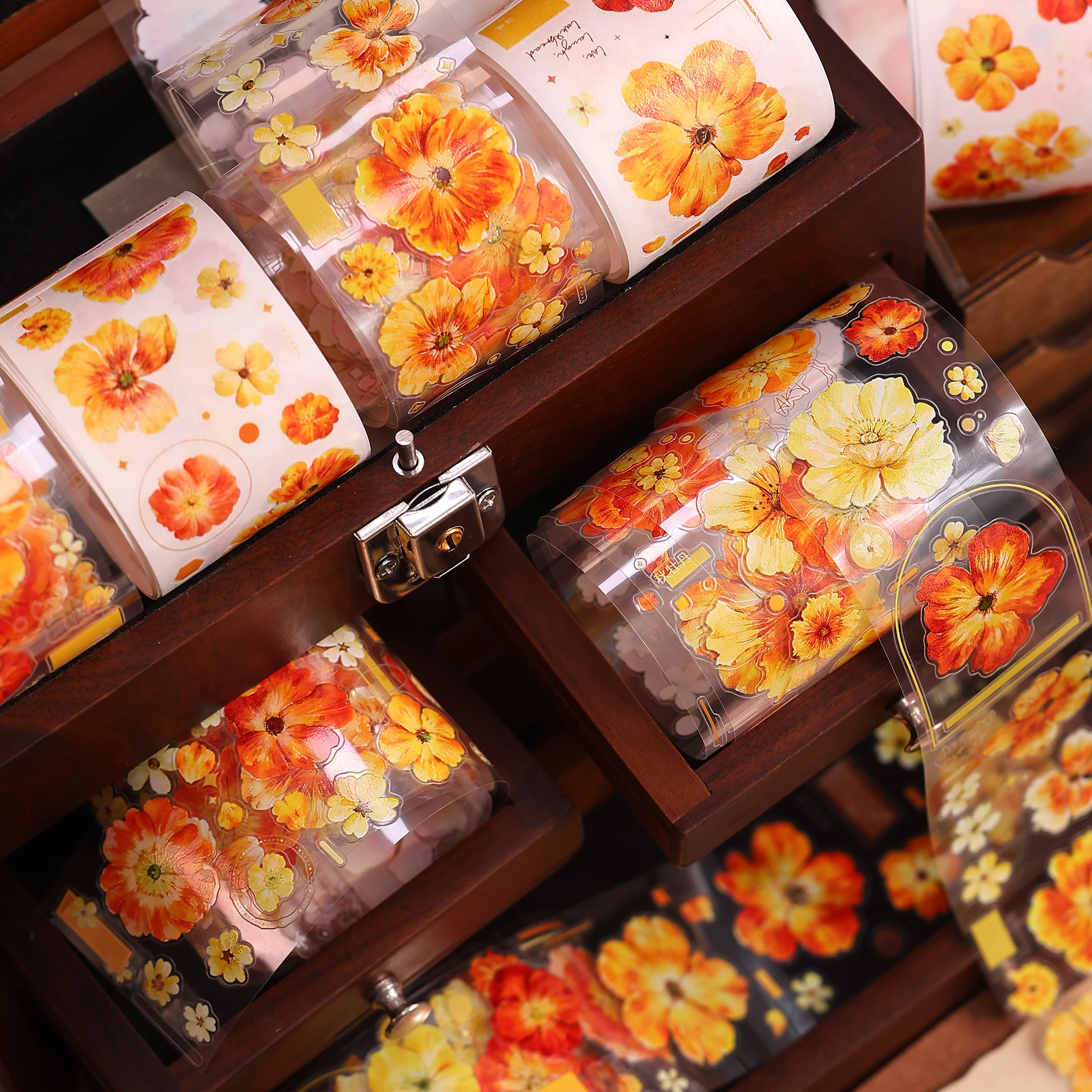 

50mm*6m Vintage Orange Flower Landscape PET Tape Creative DIY Journal Material Collage Scrapbook Stationery