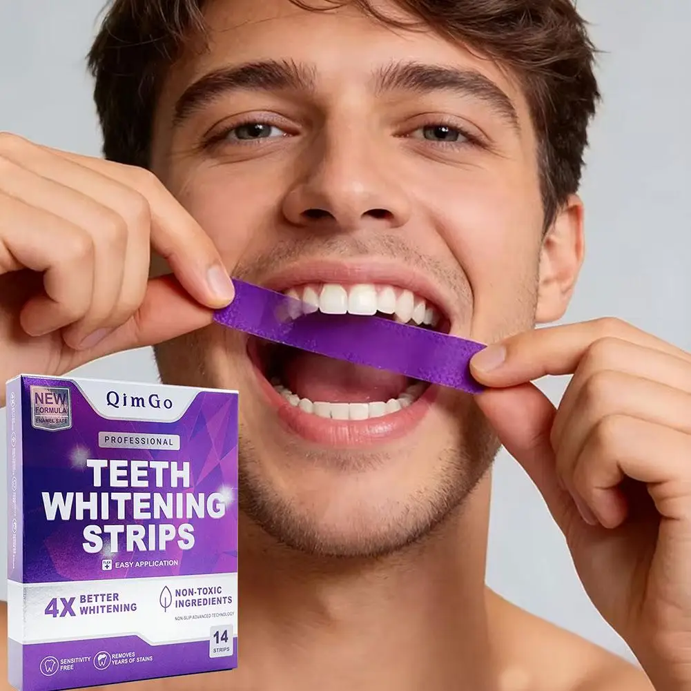 28Strips QimGo Professional Pryple Teeth Remove Various Teeth Stains Brand Whitening Peroxide Free Upper Lower Teeth Care Strips