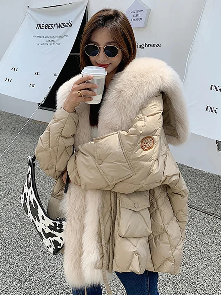 2023 New Winter Park Coat Snow Coat Women\'s Fox Imitation High Quality Soft Large Fur Collar Warm Coat Women Winter Jackets