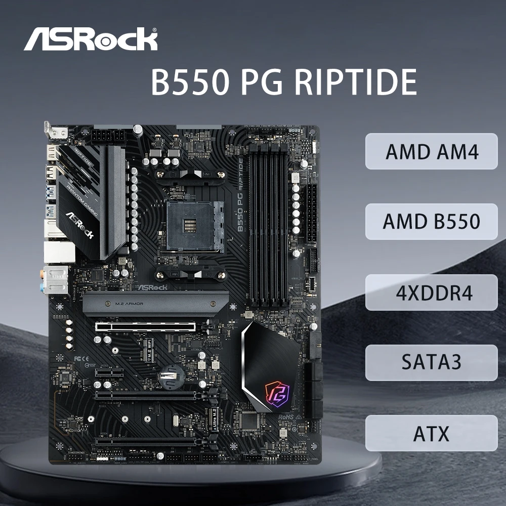 

Материнская плата ASRock B550 PG RIPTIDE с поддержкой R7 5700X 5700x3D 5800x3D 5600G Процессор 4xDDR4 128 ГБ AMD AM4 HDMI M.2 ATX Материнская плата