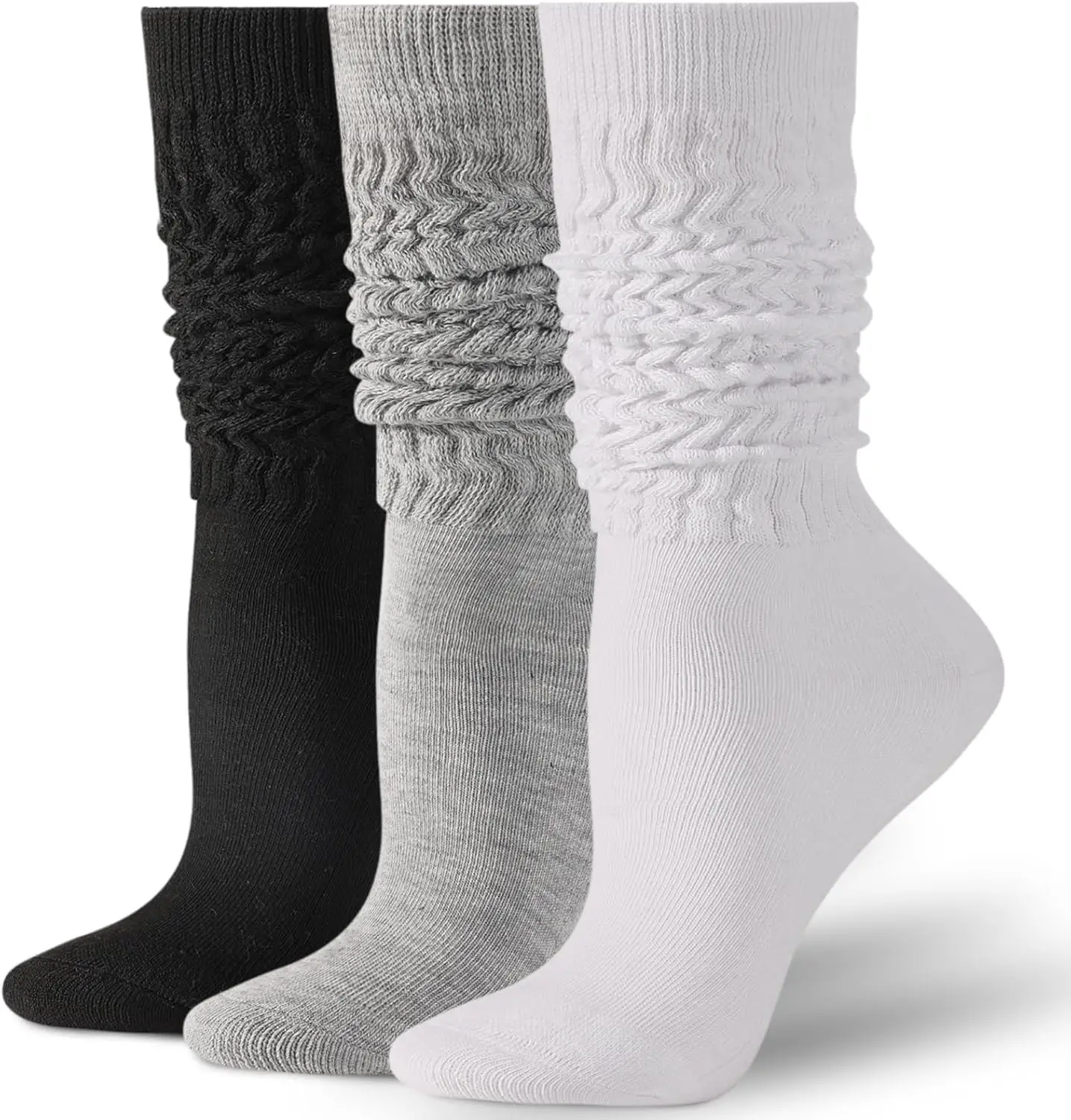 

Women's Long Slouchy Scrunch Socks, Chunky Knit Boot Socks, 3 Pairs Set