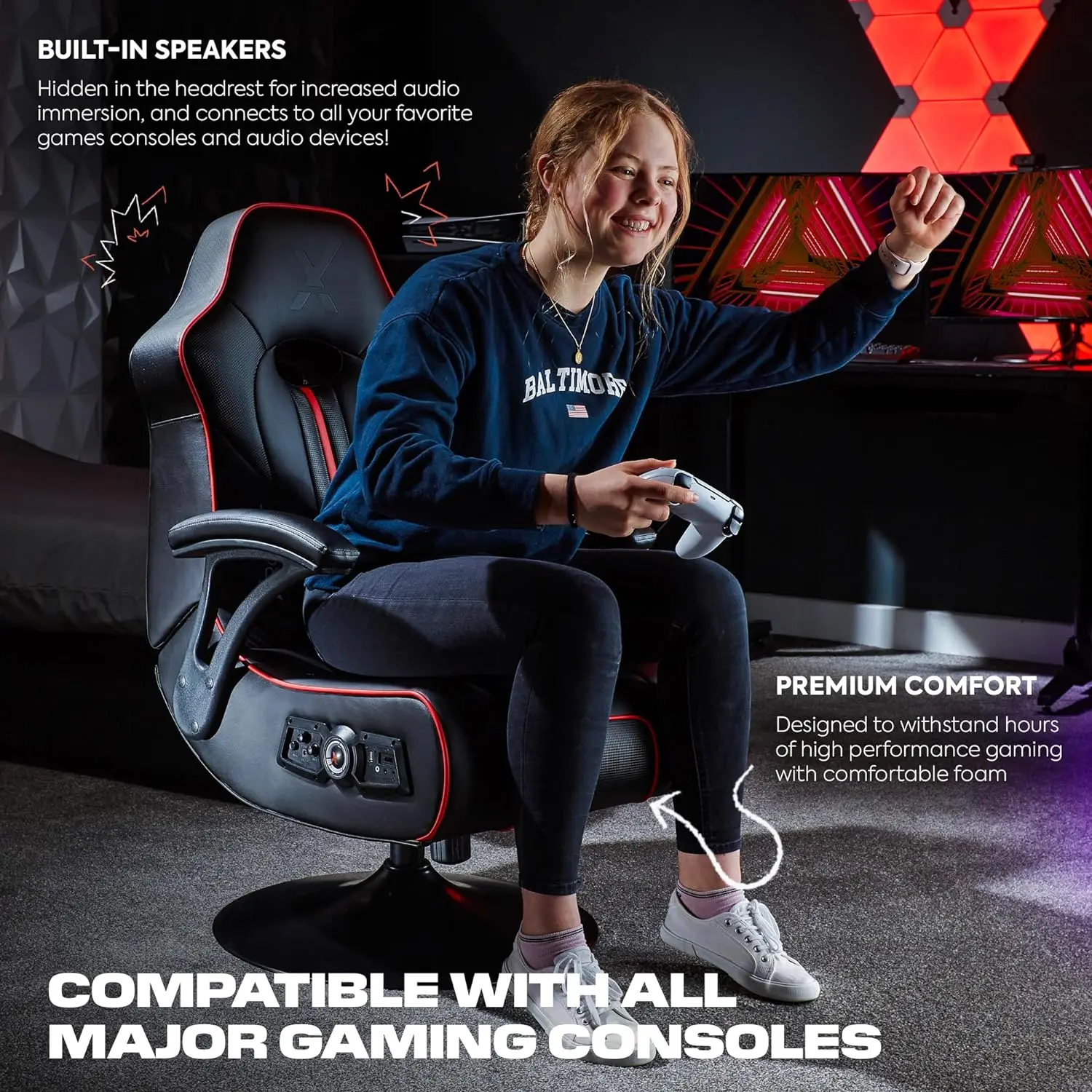 Torque Pedestal Gaming Chair, Áudio Bluetooth com Subwoofer e Vibração