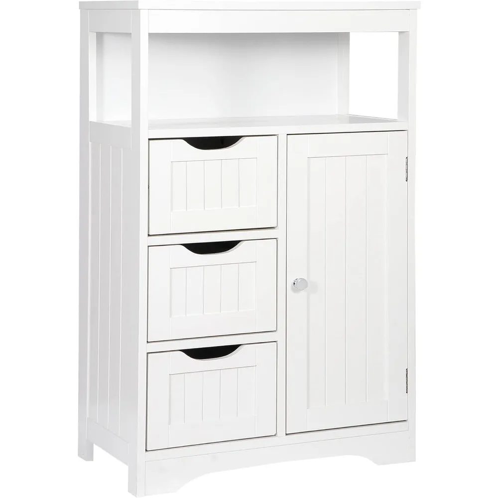 

Напольный шкаф для ванной комнаты, деревянный органайзер для хранения с регулируемой полкой и 3 ящиками, современный отдельно стоящий шкаф для гостиной