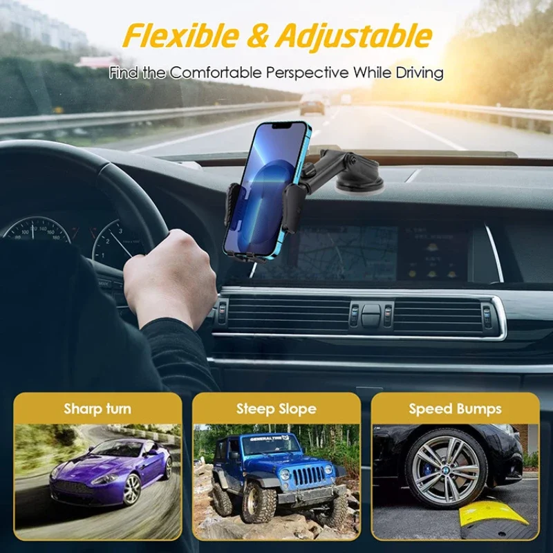 GEFENSI Car Phone Holder For Dashboard, Windshield, Strong Suction Cup, Cell Phone Holder For Truck For IPhone 15 14 13 12 Serie
