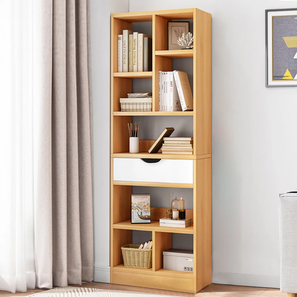 

Maple Storage Shelf – 8 Compartments, 1 Drawer. Nordic Style, Sturdy. For Living Room/Study, Organizes Books & Decor