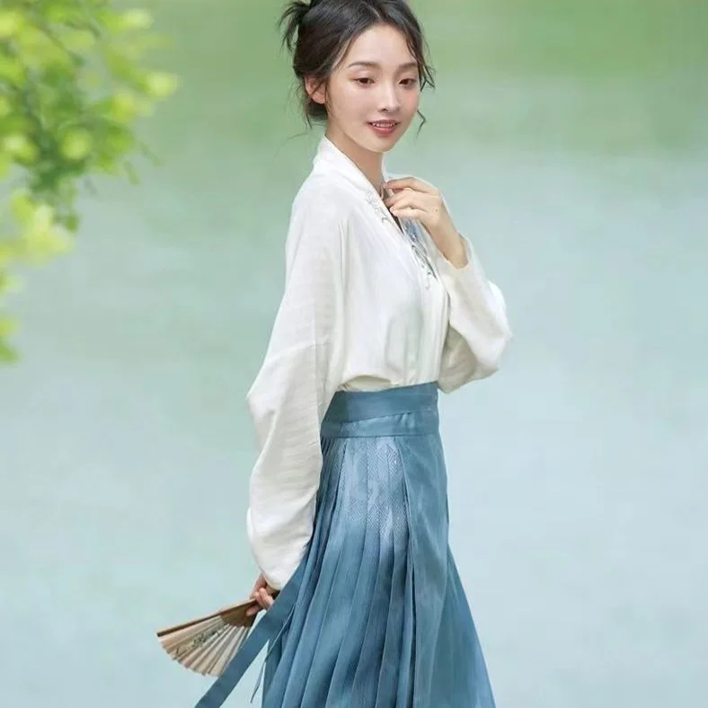 

Hanfu Women's New Simple Printed Horse Dress Thin Commuter Costume