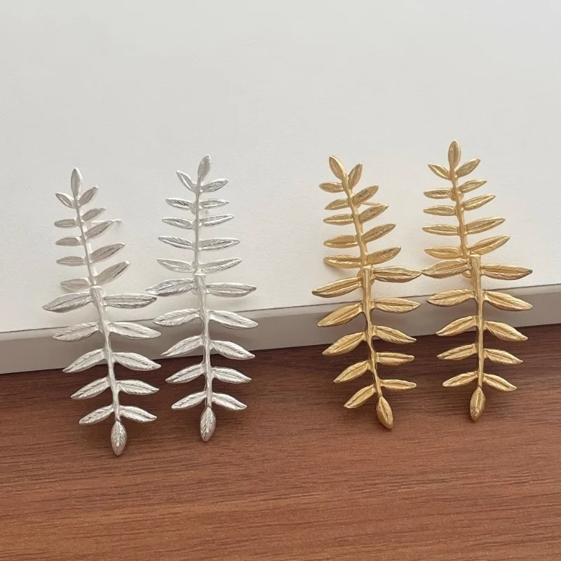 Minar French Matte Color Metallic Leaf Long Dangle Earrings for Women Real Gold Silver Plated Copper Alloy Party Daily Jewelry