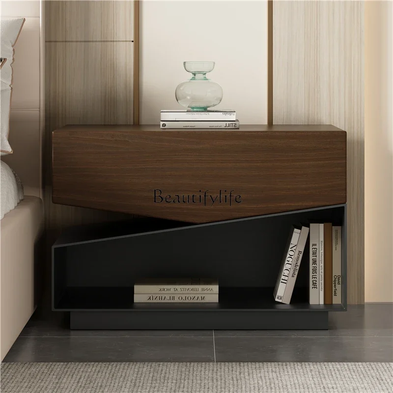 

LJY*Italian light luxury minimalist solid wood bedside table master bedroom high sense modern simple bedside locker