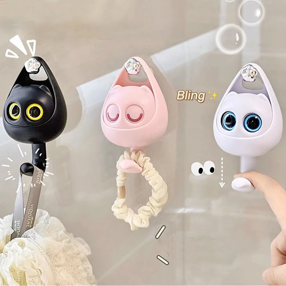 Creative Big Eyes Cat Wall Hook Cute Seamless Dormitory Bedroom Door Hangers Key Umbrella Towel Cap Coat Rack Wall Decoration